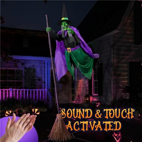 Halloween Decorations Outdoor - 12 Ft Animated Hovering Witch Animatronics Prop - Picture 5 of 7